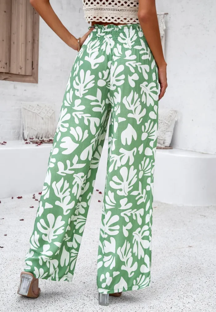 Elegant Printed Trousers Summer Loose Elastic High Waist Straight Pants For Beach Vacation Womens Clothing - Image 3