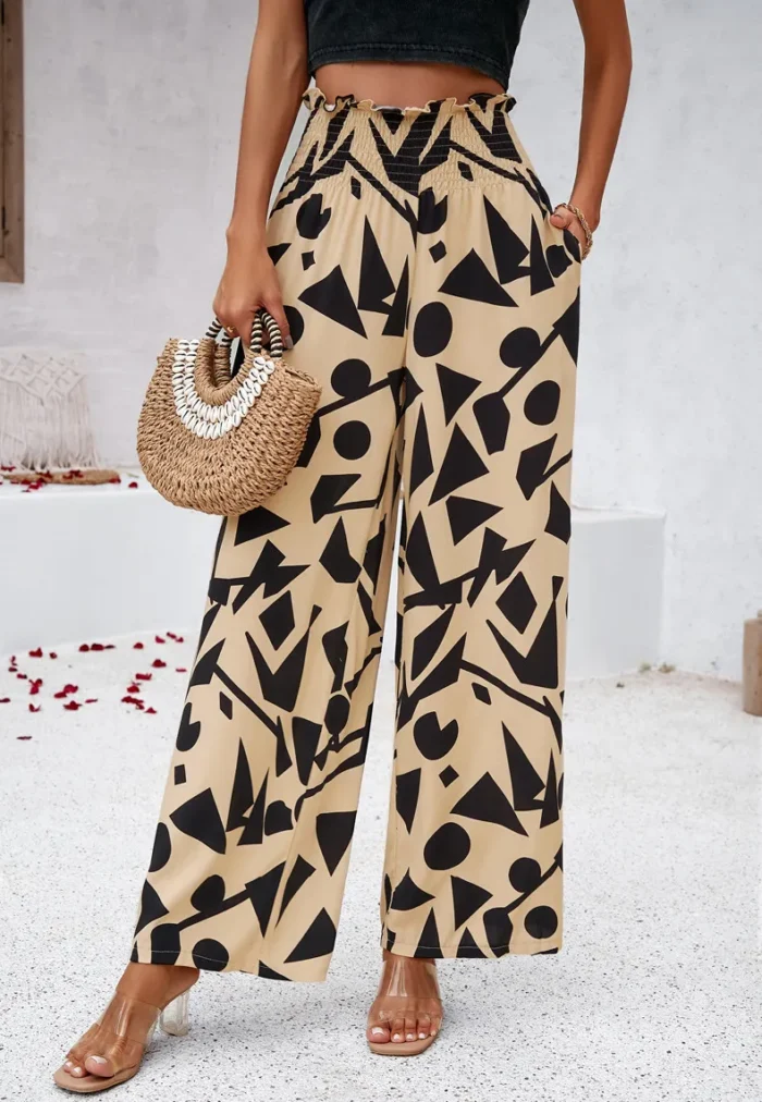Elegant Printed Trousers Summer Loose Elastic High Waist Straight Pants For Beach Vacation Womens Clothing - Image 5