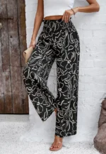 Elegant Printed Trousers Summer Loose Elastic High Waist Straight Pants For Beach Vacation Womens Clothing - Image 11